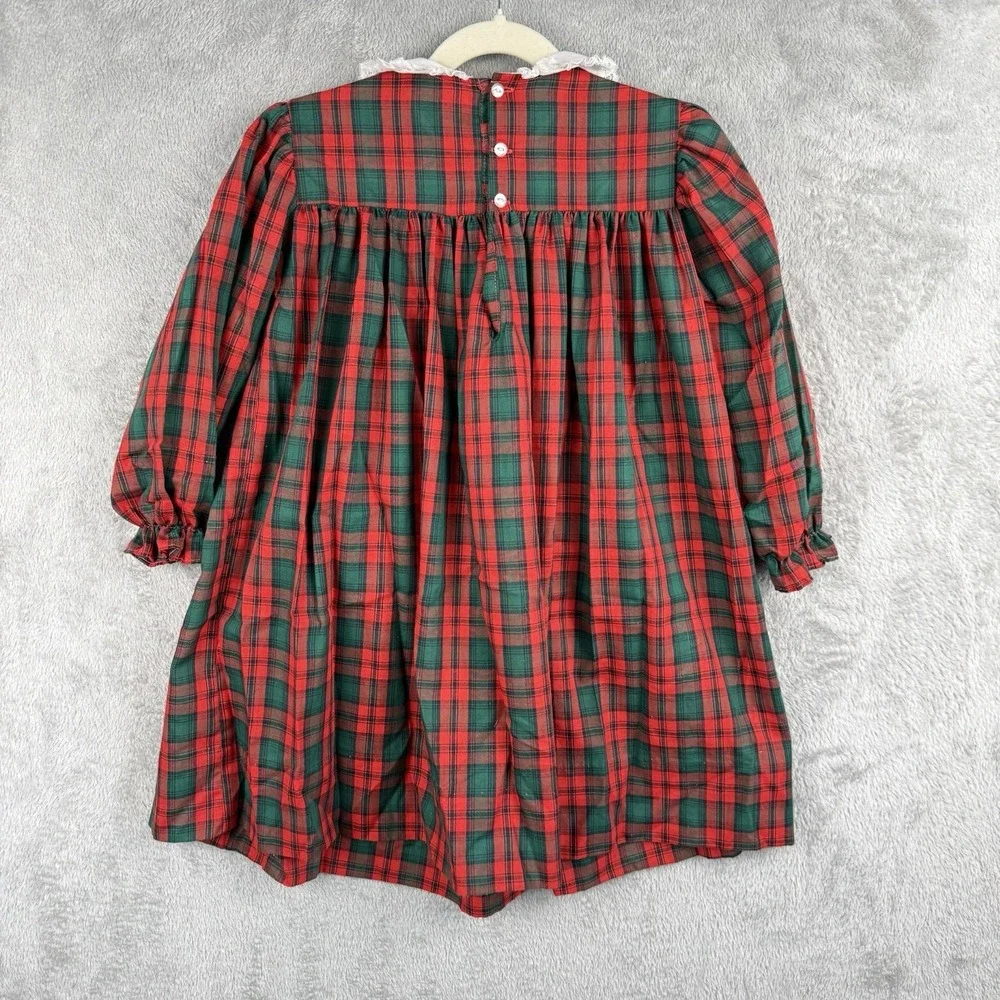 The Smockery Smocked Dress Size 6 Holiday Tartan Plaid Vintage 80s Eyelet Collar